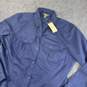NWT Eddie Bauer Womens Ultramarine Blue Snap Front Long Sleeve Camp Shirt 0334 L
